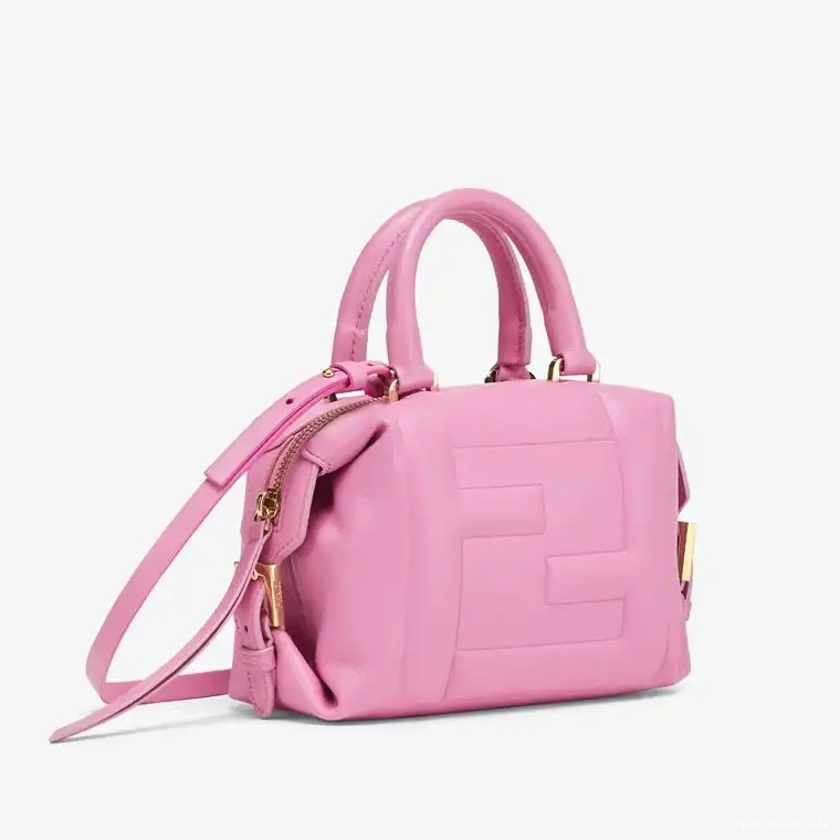 Affordable Leather Cube Bag In Fendi FF Mini Nappa Pink 0519